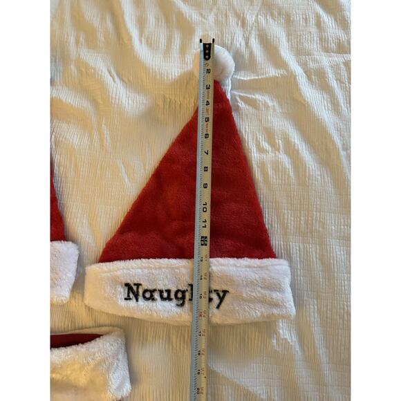 Lot of 2 Christmas Santa Hats Naughty Nice Embroidered Small Stocking Red - Picture 2 of 8